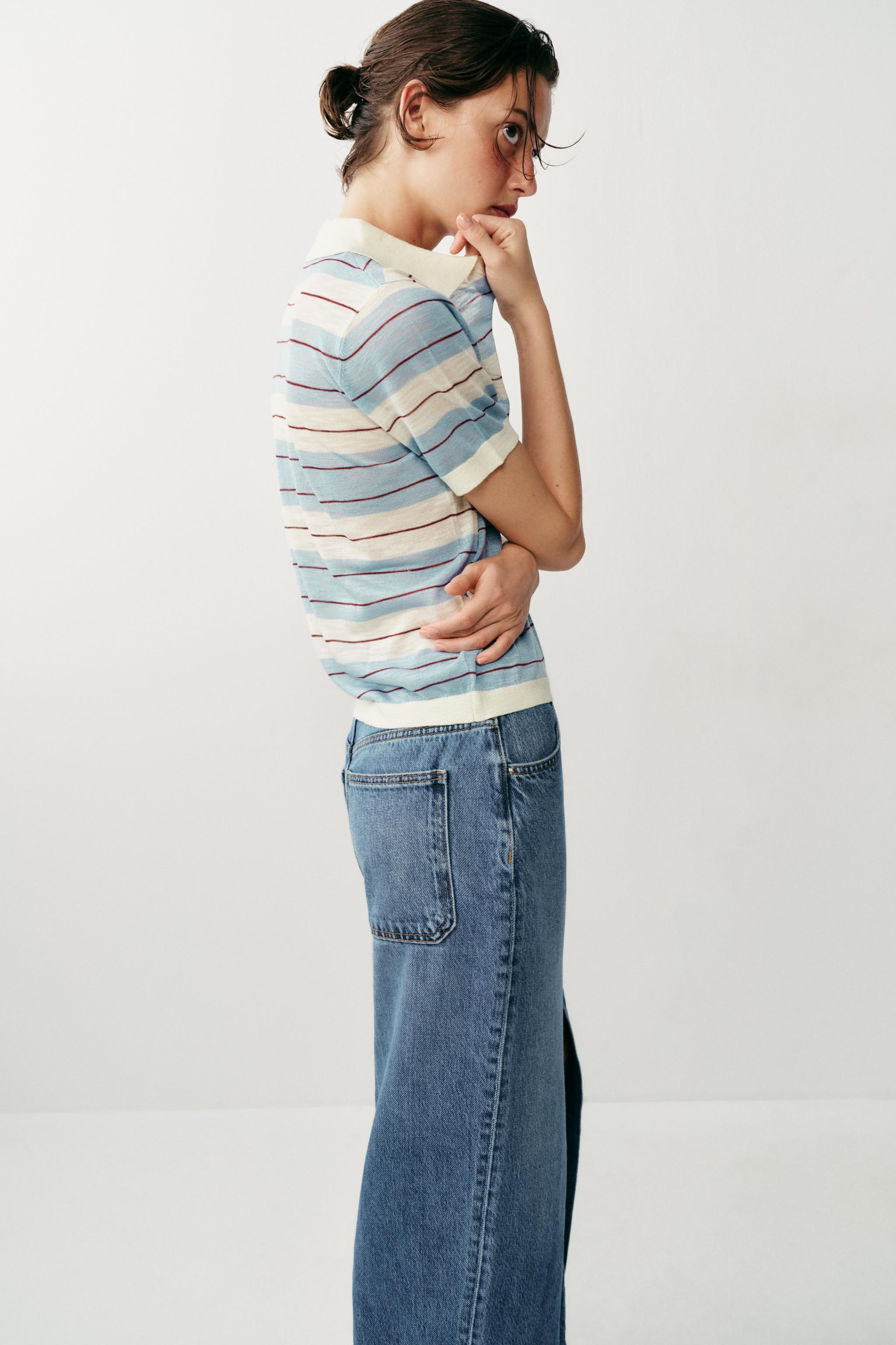 STRIPED KNIT POLO TOP